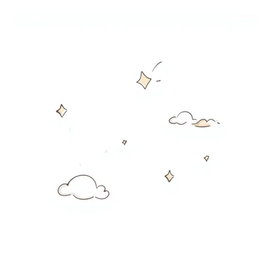 whimsical hand-drawn clouds, stars, and waves in pastel colors, minimal children's book style, pencil or ink sketch sticker