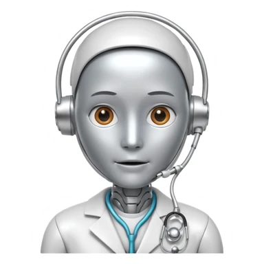 medical robot wearing a white coat and a stethoscope sticker