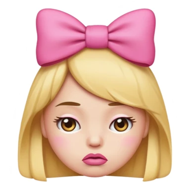 Pouting emoji with pink bow on head sticker