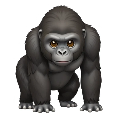 cinematic-cute gorilla-realistic-full-body-on all fours-emoji,-exuding-strength,-thick-dark-fur-in-the-light,-head-tilted-dramatically,-deep-dark-eyes-filled-with-intense-intelligence,-simplified-yet-realistic-focused-features,-highly-detailed,-glowing-with-an-almost-sarcastic-glow sticker