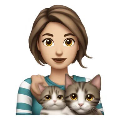 Beautiful brown haired tattooed woman holding gray and white striped cat sticker