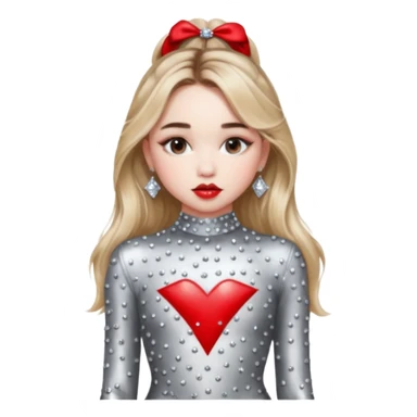 Sabrina carpenter in silver rhinestone bodysuit with red kiss marks all over it sticker
