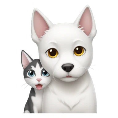 white cat with a husky dog hugging sticker
