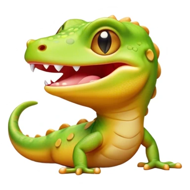 Cinematic Cute Yawning Gecko Portrait Emoji, Head tilted slightly with a dramatic, wide-open yawn, showcasing a compact, smooth-scaled body with slightly drooping eyelids and a relaxed, open-mouthed expression, Simplified yet irresistibly adorable features, highly detailed, glowing with a soft, cozy ambient glow, high shine, relaxed yet expressive, stylized with a hint of whimsical charm, soft glowing outline, capturing the essence of a drowsy yet affectionate gecko that appears ready to stretch out for a nap! sticker