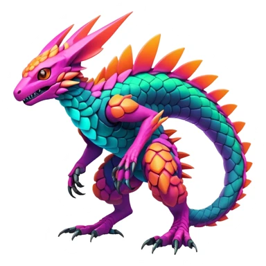Tropical futuristic lush warm-colored modern colorful neon-colored cyber-Fakémon-Digimon-Trico-Vernid-creature sticker