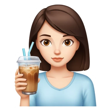 Brunette girl holding a glass with iced coffee in it  sticker