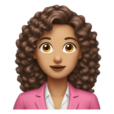 brunette woman long curly hair with pink pink blazer sticker