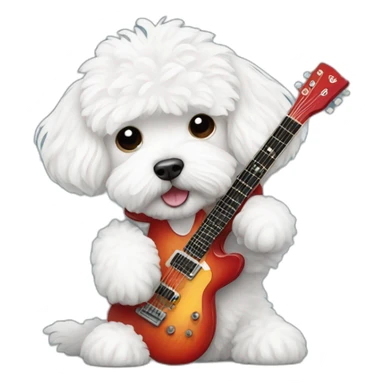 White maltipoo playing guitar sticker