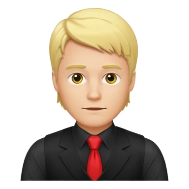 A blond man wearing a black dress shirt, red tights, and a yellow tie. A red vest over the black shirt. sticker