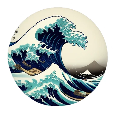 a wave in the style of 'the great wave' with studio Ghibli & one piece art sticker