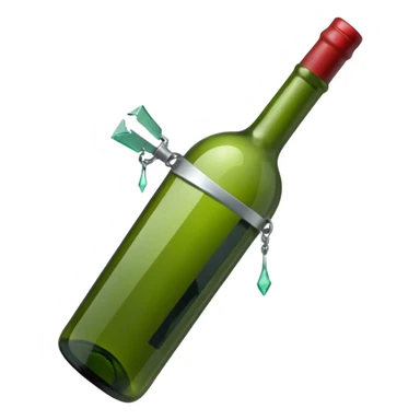 green wine bottle used as a weapon, broken on one end and sharp sticker