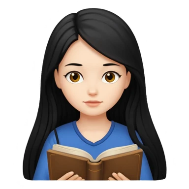 Girl black long hair reading book sticker
