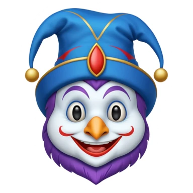 crazy funny colorful penguin jolly joker, medieval, vintage, court jester, mac os icon, blue color sticker