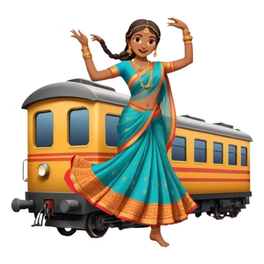 An Indian woman dancer dancing on top of a running train. sticker