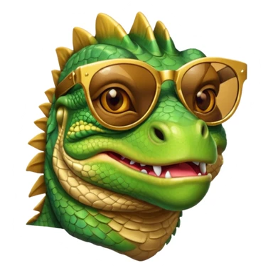 rich capitalist iguana head with golden glossy sunglasses sticker