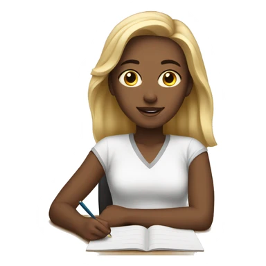 white female student writing sticker