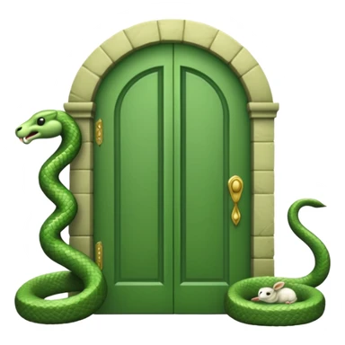 Snake and lamb carved on a green door sticker