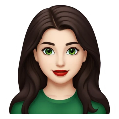 Lauren Jauregui with long dark brown hair, green eyes, red lip sticker