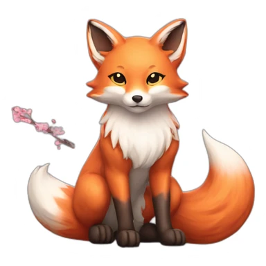 fox kitsune 5 tails near sakura sticker