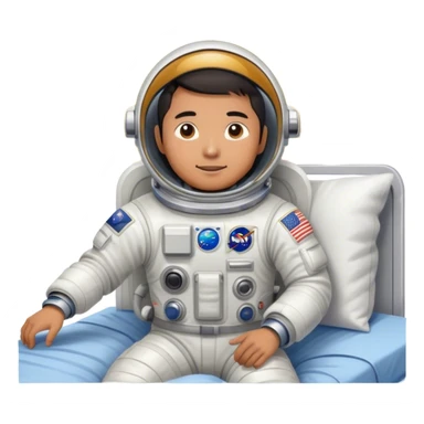 Asian man wearing in astronaut wakeup from the bed with sun sticker