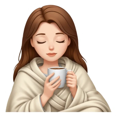 brown-haired white girl inside a blanket sipping coffee eyes closed sticker