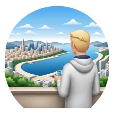 quelqu'un qui admire la vue depuis un point panoramique avec une ville en contrebas
 sticker