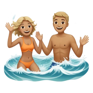 A person splashing water at their friend in the ocean, both laughing as the waves roll around them. The sun shines warmly above, capturing the joy of creating fun, embracing connection, and appreciating the moment with someone who makes life feel lighter.  sticker