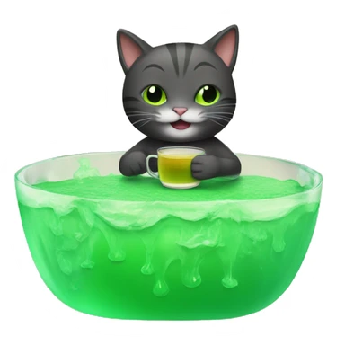 cat drinking tea while surfing in green jello sticker