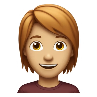 A boy with burgundy hair. His hair is little long and straight. He doesn't wear glasses and is smiling.
 sticker