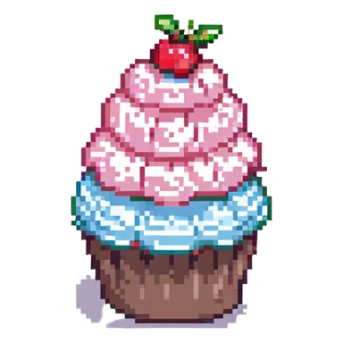 pixel art cupcake with pink icing, cherry on top sticker