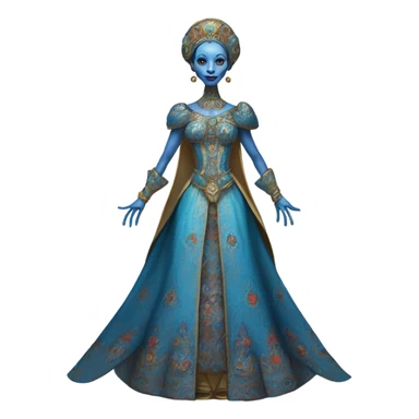 a blue alien woman full body in Romanov dress sticker