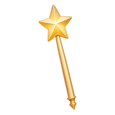 A sleek, glowing magic wand hovering in mid-air, emitting a soft trail of sparkling light. Tiny, faded-out emoji icons float around it, appearing as if they are about to be created but remain incomplete. The scene has a clean, minimalist aesthetic with a soft, neutral background. The wand radiates a subtle mystical glow, symbolizing creativity and the potential to generate new emojis. Flat, modern illustration, digital art, empty state design. sticker