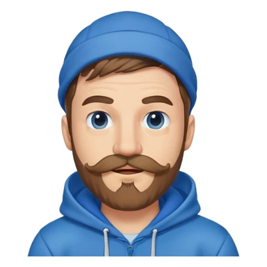 Mr. Beast wearing a blue hoodie, mustache and beard, winking playfully sticker