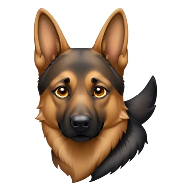 Cinematic German Shepherd Emoji, Strong and noble, Commanding and dignified design, rim lighting effect, rich tan and black tones, Simplified yet powerful features, highly detailed, glowing with a bold, confident glow, high shine, loyal and protective, stylized with an air of authority, poised and alert, blending realism with strength, soft glowing outline, clean and immaculate design, composed and alert pose, capturing the essence of a German Shepherd’s intelligence and loyalty in an easily recognizable and captivating form, so powerful it feels as though it could spring into action right off the screen! sticker