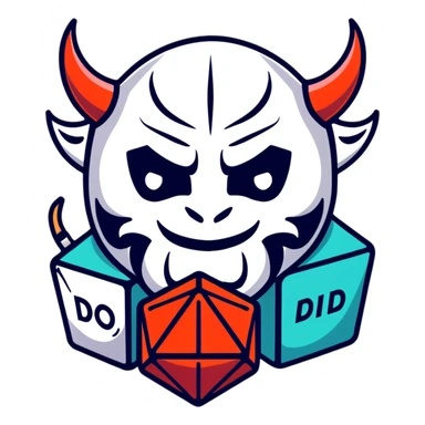 oni mask with a D20 dice sticker