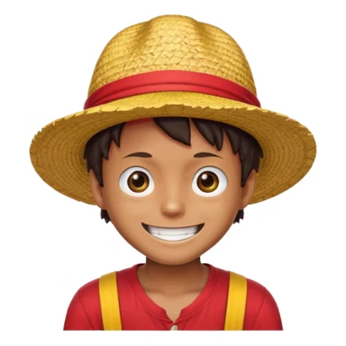 Luffy with a big smile and red shirt with yellow and red straw hat sticker