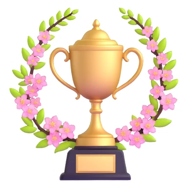golden spring trophy with cherry blossoms sticker