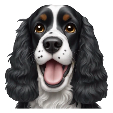 black and white english cocker spaniel with nose spots and open mouth sticker