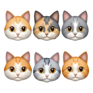6 realistic looking cats with different natural coloured coats, assorted grey and white, greys, calico colours etc
 sticker