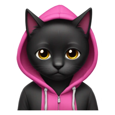 Sad black cat with pink hoodie  sticker