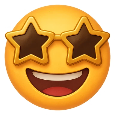 face with gold star glasses emoji, digital illustration sticker