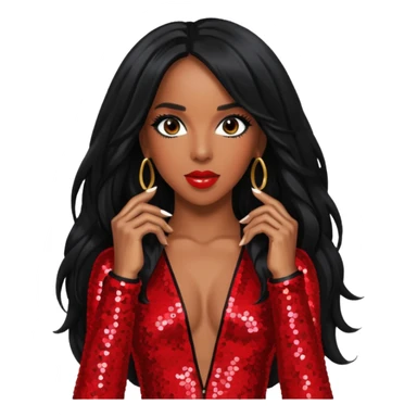 Kelly Rowland with long black hair, red sequin tour outfit  sticker