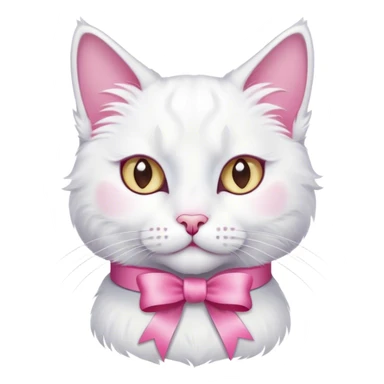 White cat with pink ribbon on her ear sticker