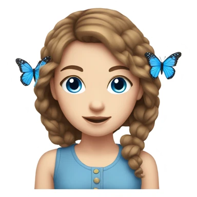 White girl with brown hair and blue eyes, flowers and butterflies  sticker