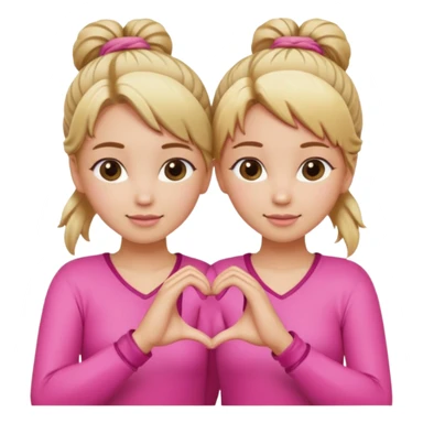 Two best friends making a heart shape with their hands together. One of them has blond hair which is shower and the other has brown hair tied up. They are both wearing pink outfits. sticker
