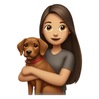 Brunette girl holding red lab sticker