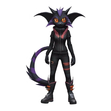 Cool Anthro Black Noivern-Quiana-Litten-Pokémon with edgy stripes hoodie spiked collar punk Full Body sticker