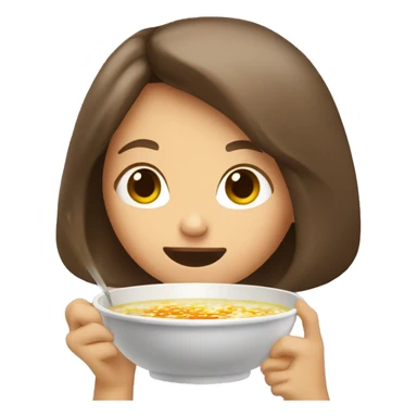 Girl with brown hair eats broth sticker