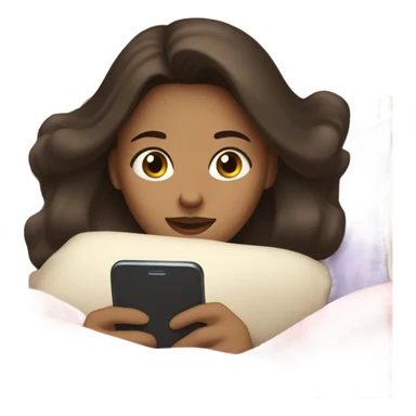 brunette laying in bed texting boyfriend with heart eyes sticker