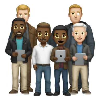 white men standing with ipad sticker